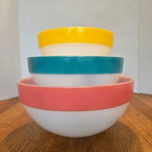 HTF Vintage Fire King Colonial Band Mixing Bowls Set of 3 Nesting Bowls Rare